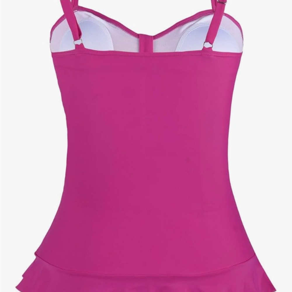 New-Tankini Swimsuit Top with Ruffle Hem Bathing Suit Top Tummy Control Swim Top - Picture 3 of 4